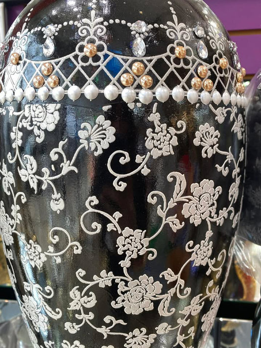 Black Silver Flower Design Vase